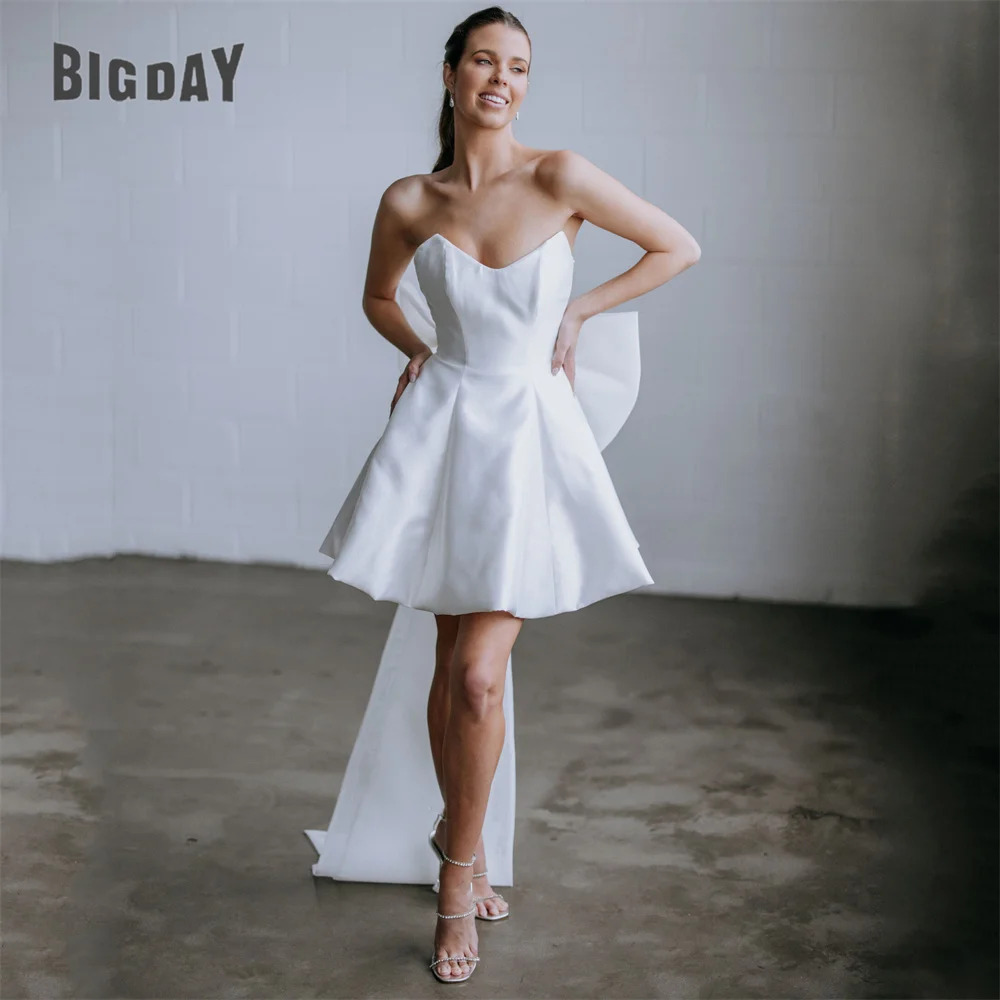 

BIGDAY V-Neck Satin A-Line Wedding Dress 2025 Bow Open Back Buttons Pleat Sleeveless Bridal Gown Vestidos De Noiva Customized