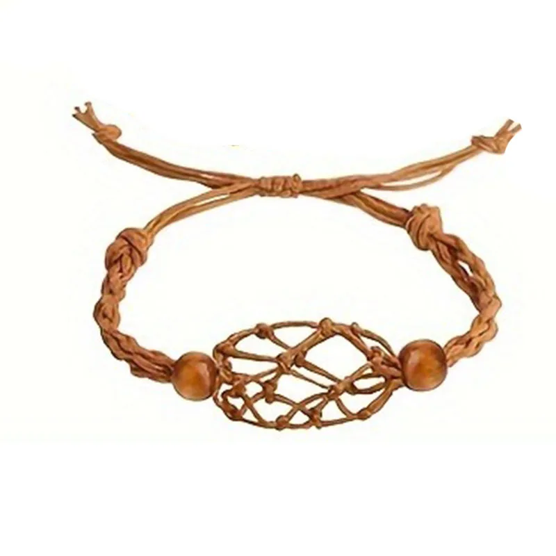 Handmade Braided Cord Net Mesh Empty Cage Adjustable Necklace Bracelet For Natural Crystal Tumbled Stone Gemstone Boho Jewelry