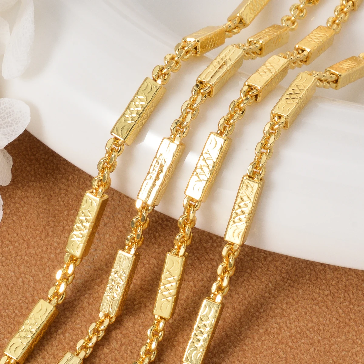Vintage Ethnische Gliederkette 18K Vergoldet Graviert Nickelfrei Dünne Strukturierte Kette Afrikanischer Unisex Statement Punk Schmuck – Detail 7