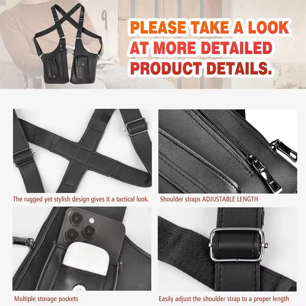 Retro Anti-theft Storage Vest Bag Leather Multi-Pocket Strap Chest Bag Multifunction Concealed Crossbody Bags Men Woman - view 3