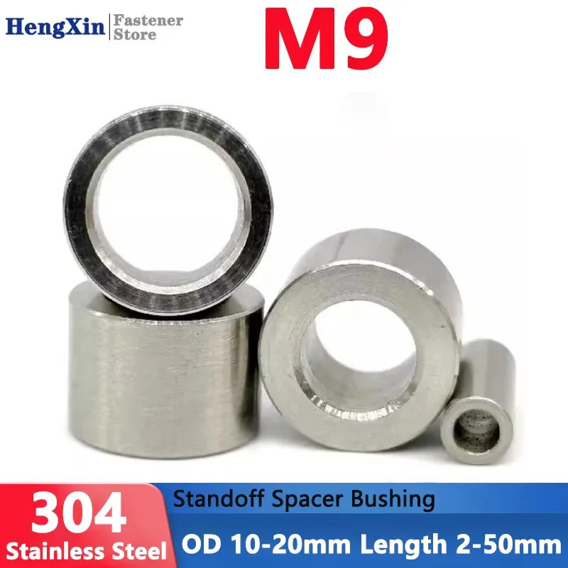 M9 304 Stainless Steel Unthreaded Standoff Spacer Bushing Washer Round Hollow Gasket Sleeve OD 10-20mm Length 2-50mm