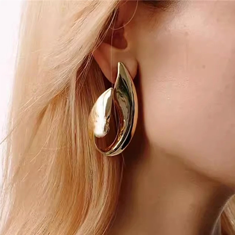 

Vintage Metal Glossy Leaf Geometric Earrings for Women Girls Europe America Minimalist Unique Jewelry Accessories 2024 New