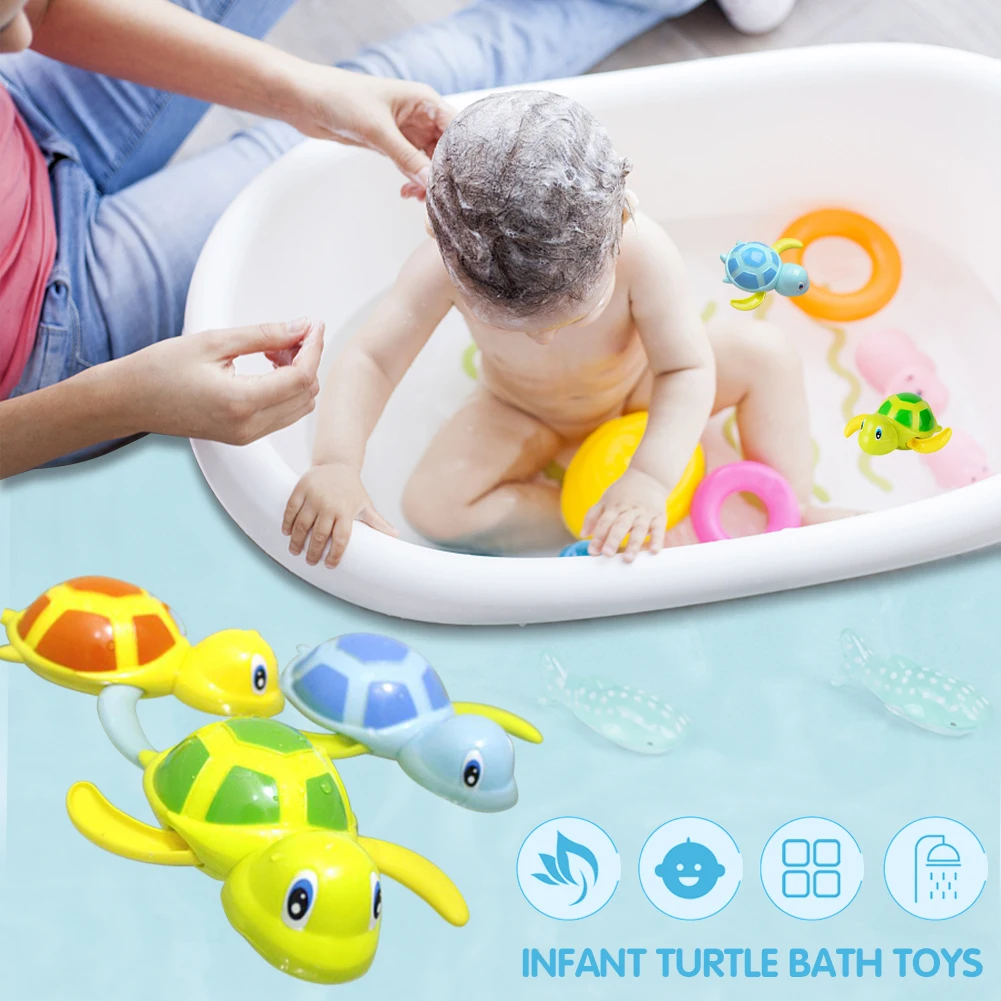 Jouet de bain pour nouveau-né, tortue de dessin animé, jouet classique pour bébé, tortue de natation, chaîne enroulée, horloge, jouets de plage pour enfants