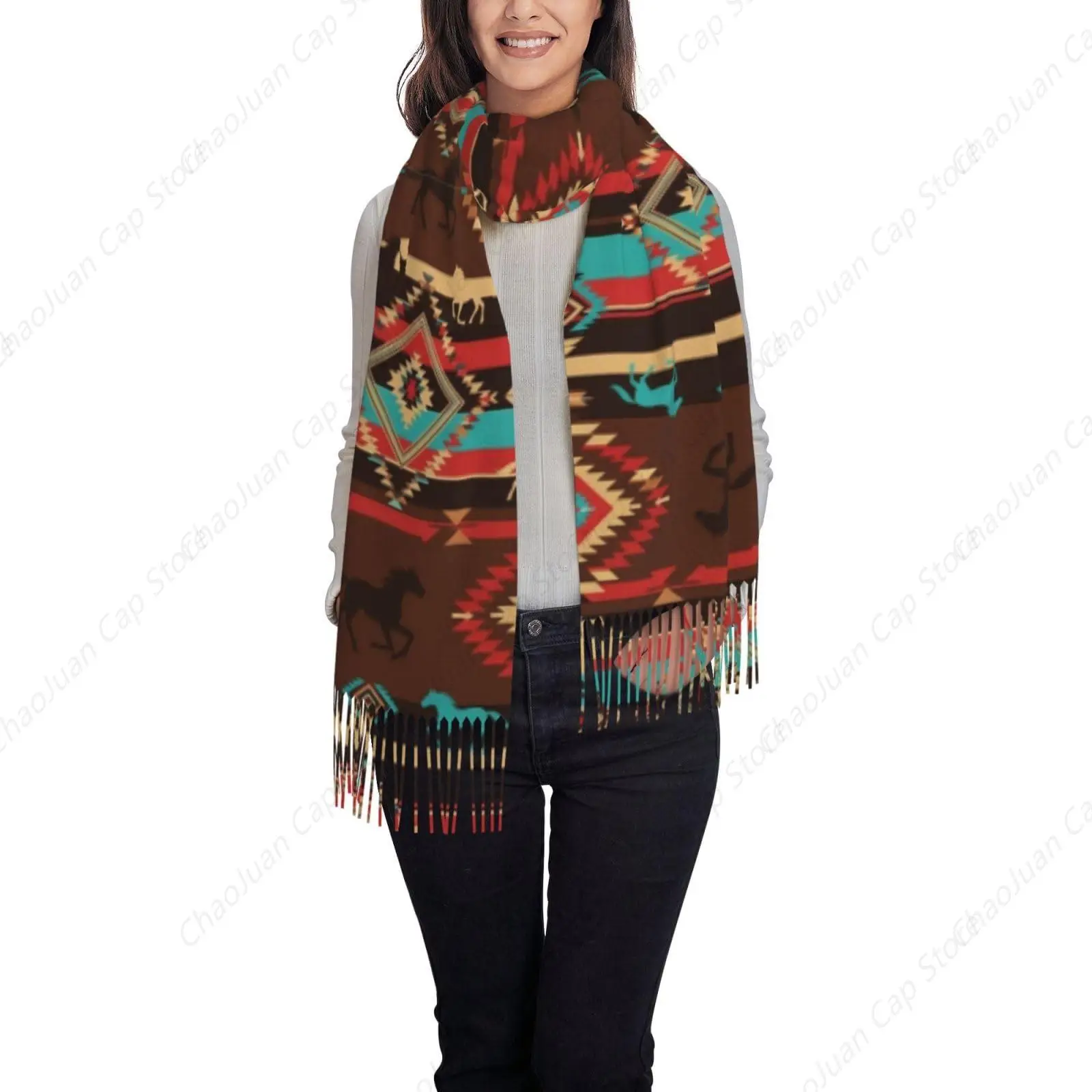 Women's Traditional Symbols Tribal Ethnic Horses Scarf Pashmina Shawls and Wraps for Wedding Favors Bride Bridesmaid Gifts