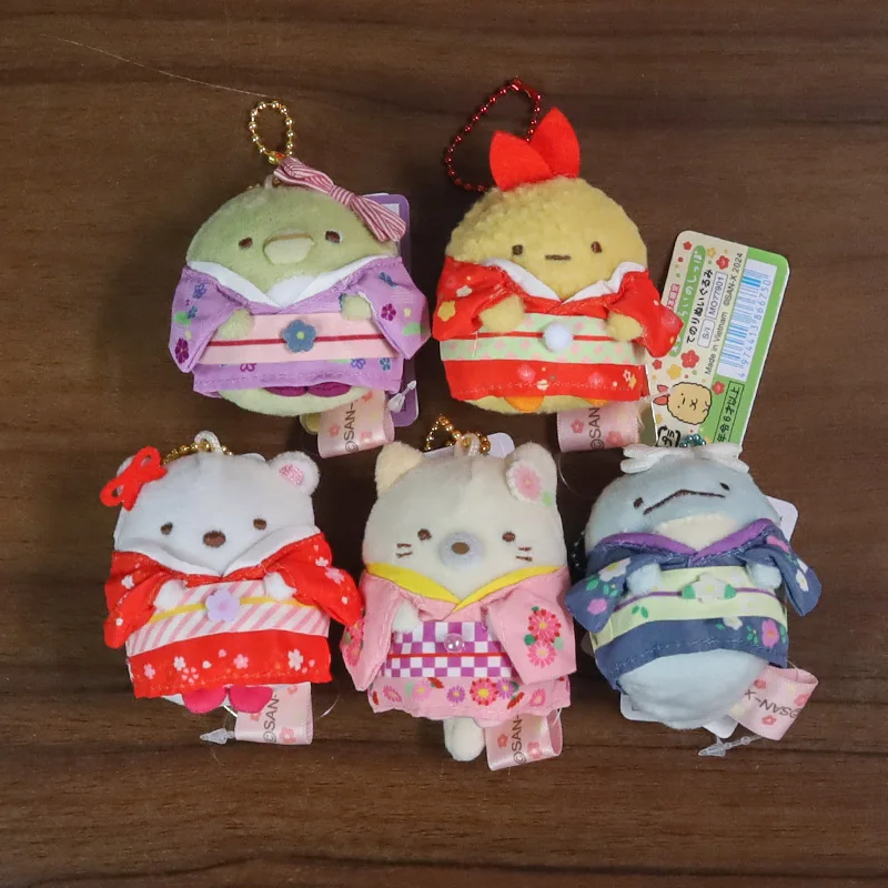 

New Sumikkogurashi Shirokuma Tokage Penguin Wearing Kimono Series Plush Stuffed Doll Keychain Car Key Anti Lost Decoration Gift