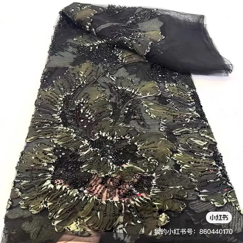 Heavy Chiffon Beaded Embroidered Lace Sequin Fabric by The Yard Multi Color Cloth for Wedding Dress Evening Gown Dressmaking