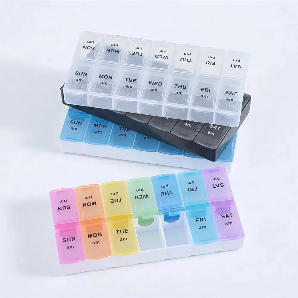 New 7 Days Double Row 14 Grids Pill Box Portable Large Capacity Weekly Organizer Pill Case Travel Vitamin Drug Storage Container