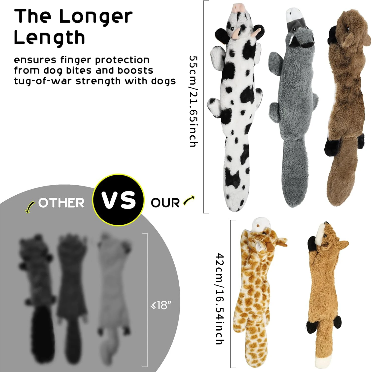 5PCS Crinkle Plüsch Hund Quietschendes Spielzeug Fuchs Giraffe Eichhörnchen Kuh Esel Stil, Keine Füllung Hundespielzeug für kleine, mittelgroße und große Hunde – Detail 2