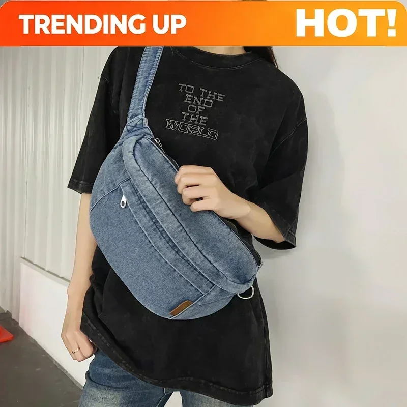 Denim Zipper Youth Ladies Waist Packs Advanced Sense Female Crossbody Bags On Sale 2024 Brand Hot Sale Bolsas Para Mujeres