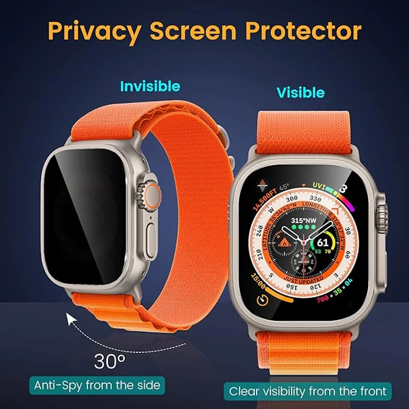 Pelindung layar Privasi untuk Apple Watch Ultra 2/Ultra 49mm Anti-proof pelindung layar kaca Tempered untuk iWatch aksesoris