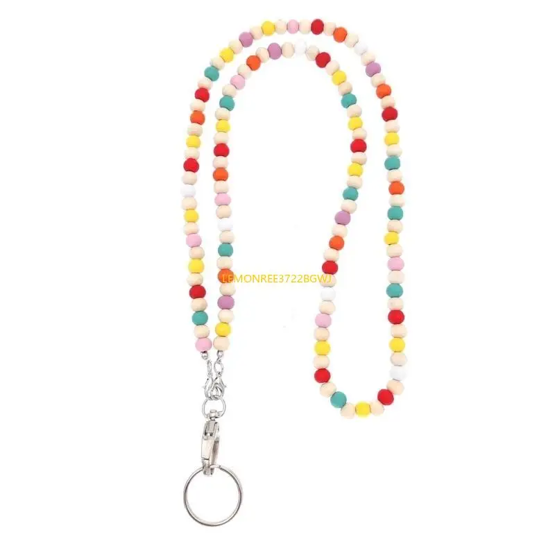 

C90C Beaded Badge Card Holder Lanyards for Women Teacher Retractable Lanyard Necklace