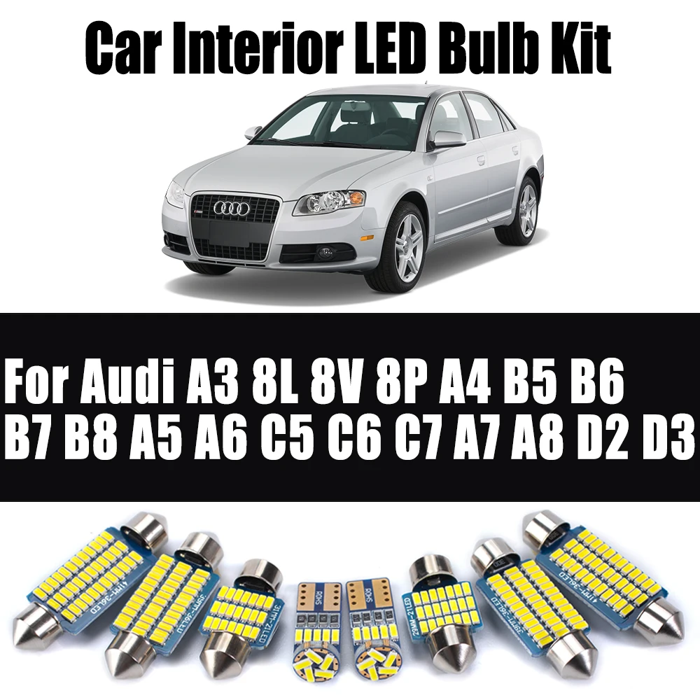 Canbus لأودي A3 8L 8V 8P A4 B5 B6 B7 B8 A5 A6 C5 C6 C7 A7 A8 D2 D3 سيارة القراءة لمبات LED الداخلية خريطة قبة مصباح إضاءة صندوق السيارة عدة #1