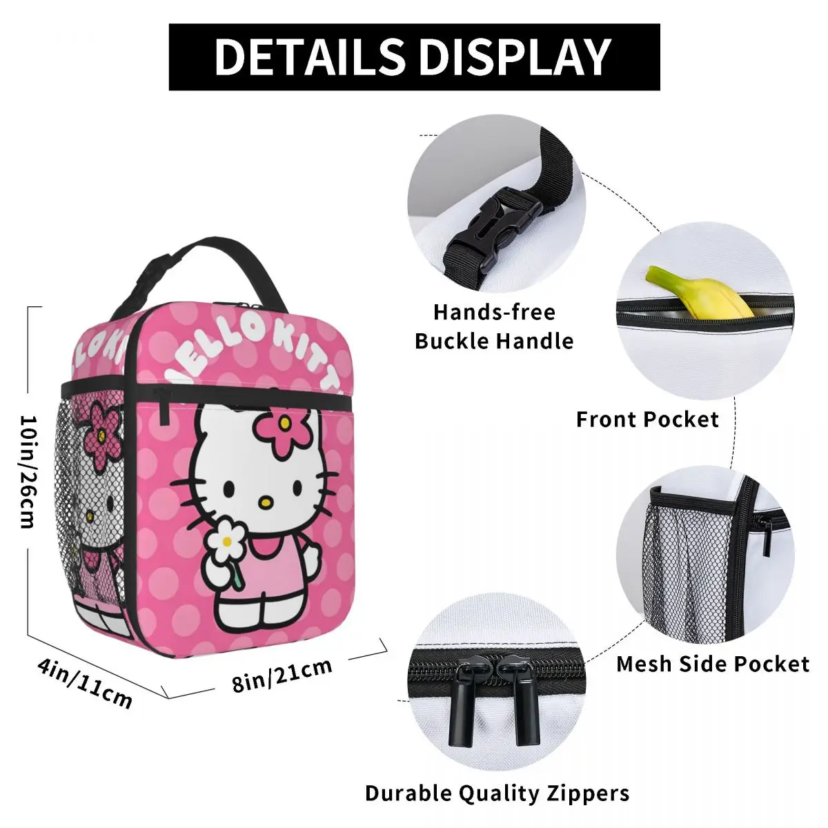 Hello Kitty Flower Insulated Lunch Bags Cooler Bag Reusable Lunch Container Leakproof Lunch Box Tote Men Women College Travel