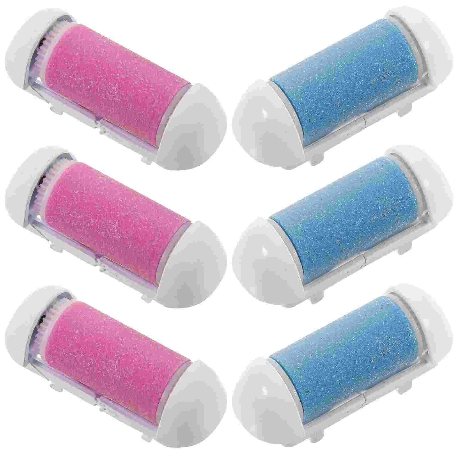 6pcs Foot Replacement Tool Foot Dead Skin Removal Roller Exfoliator Cuticles Callus Remover Head (Pink and Blue for Each 3pcs)