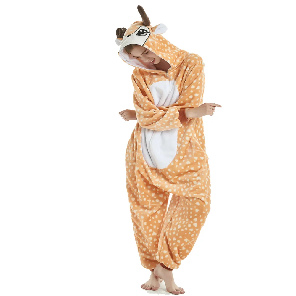 Kigurumi Onesie Pajamas Zip Cartoon Deer Jumpsuits For Adult Women Men Animal Pyjamas Pajama Cosplay Costume Nightwears Overalls