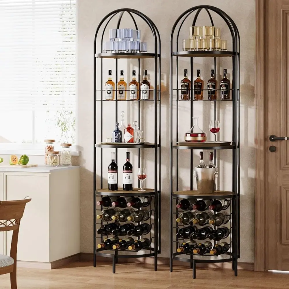 

Отдельно стоящий напольный винный шкаф, 5-уровневый барный винный шкаф с держателем для бутылок и полкой для хранения, металл и дерево в стиле High Loft