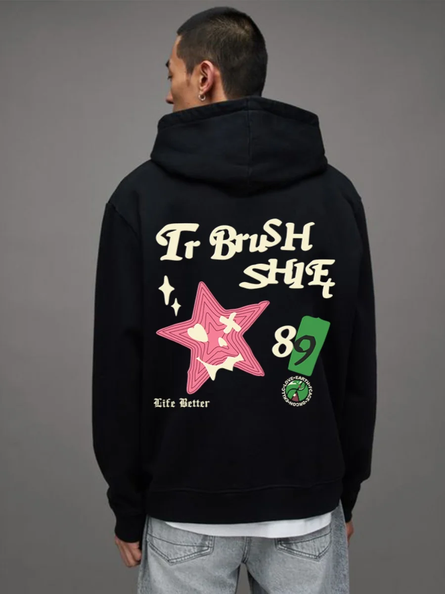 

Худи SSICE Ghost Star Print Street Style, утепленное, свободного кроя, осенне-зимнее, из смесового хлопка и полиэстера