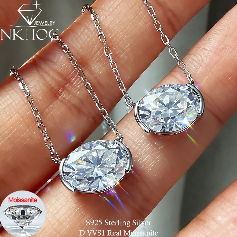 1/2/3CT Certified Moissanite Necklace Women S925 Sterling Silver Solitaire Chain Oval Cut Pendant Pass Test Dianty Fine Jewelry