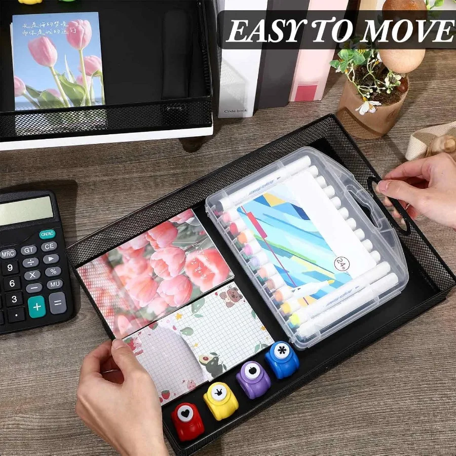 Tandefio 3 قطعة درج مكتب درج منظم شبكة معدنية صندوق تخزين مكتبي منظم الملفات مع مقبض المحمولة سلة تخزين كبيرة