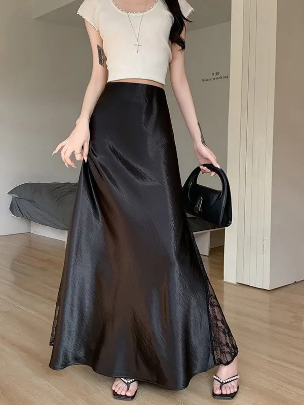 

Рекомендованная Эмили Клуд: Новая летняя женская атласная юбка с кружевными вставками, завышенной талией, облегающая, длинная, больших размеров