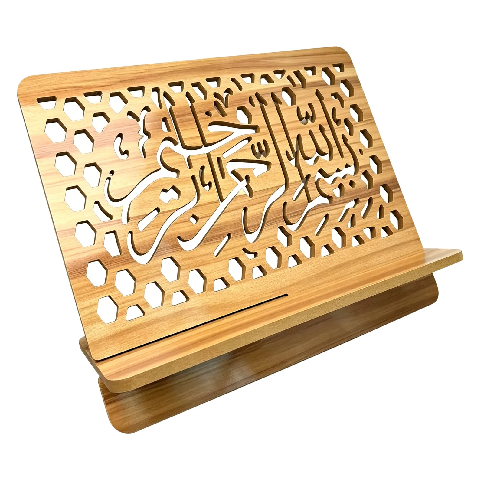 Wooden Religious Book Stand Carved Bible Quran Holder Stable Display Reading Rack Home Prayer Decorative Shelf