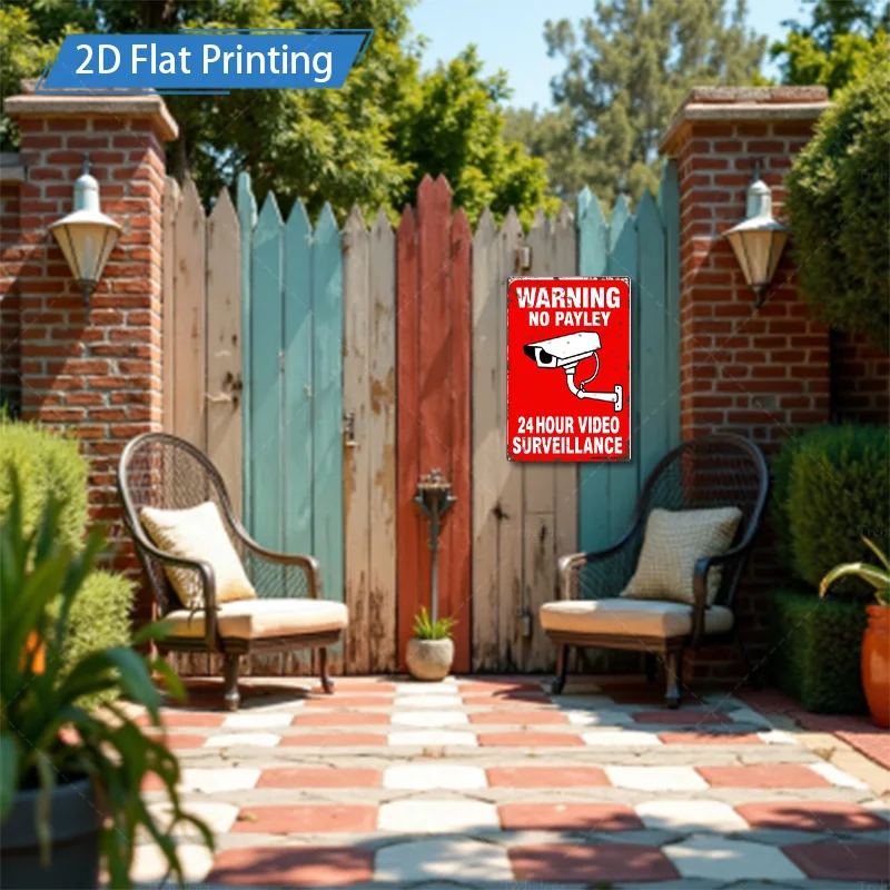 1 قطعة 8x12 بوصة علامة معدنية 2D علامة تحذير مطبوعة مسطحة-24 ساعة للمراقبة بالفيديو جدار معدني الفن #3