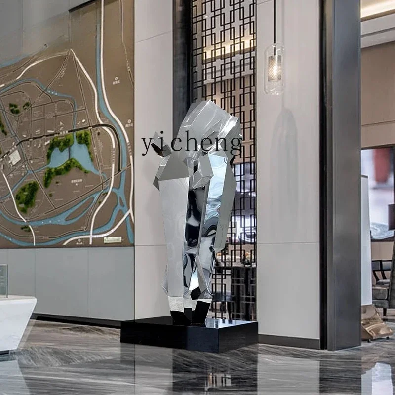 L7-15 outdoor landscape abstract stainless steel horse head sculpture large ornament front floor animal artwork
