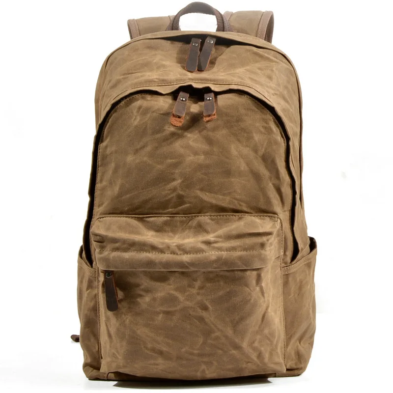 

Backpack waxed canvas bag, retro outdoor backpack double-shoulder bag large capacity backpack, men's mountaineering backpack