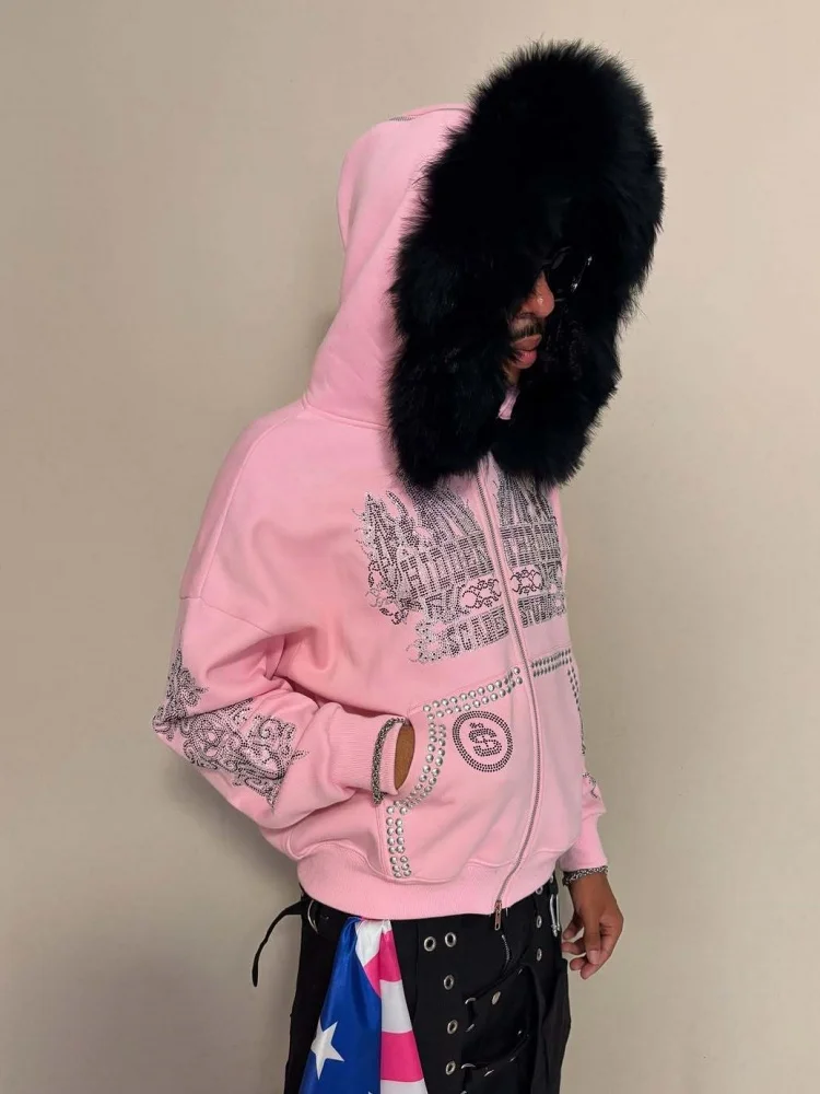 เสื้อฮู้ดซิปอเนกประสงค์ทรงหลวมพร้อมปกผ้าฟลีซ สไตล์อเมริกันเรโทร คาร์ดิแกนลำลอง อุ่นสบาย สตรีทแวร์สำหรับผู้หญิง