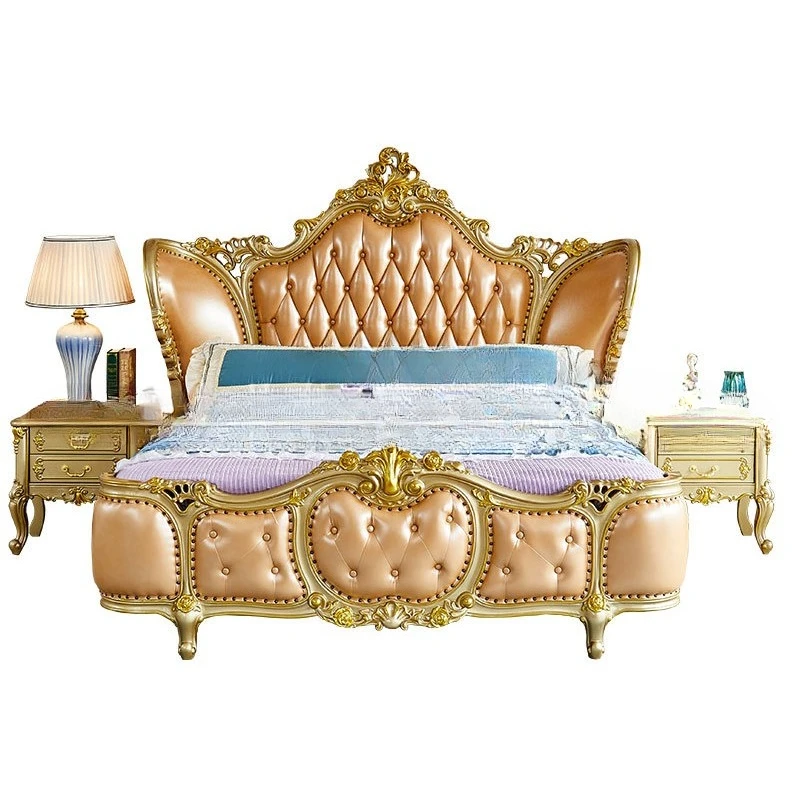 

European solid wood leather bed master bedroom luxury high-end luxury high-end 1.8 meters classical