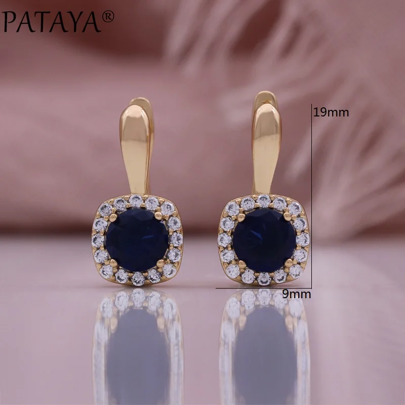 PATAYA Hot Simple Natural Zircon Clips Earrings for Women Trendy Champagne Gold Color Bride Wedding Earrings Fine Jewelry