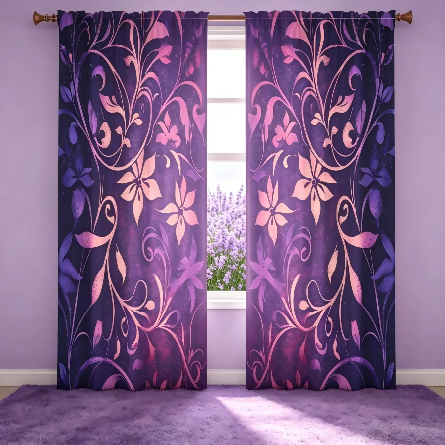 2PCS Digital Print  Curtain, Iridescent Purple Vine Shadow, Modern Home Decor  Curtain for Bedroom Living Room