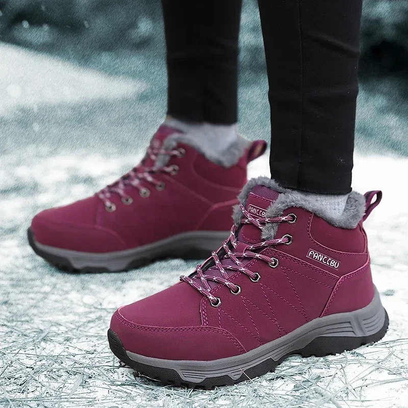 Зимние зимние ботинки, мужские плюшевые ботинки с высоким берцем на шнуровке, теплая удобная нескользящая походная обувь, женская однотонная повседневная обувь, женская