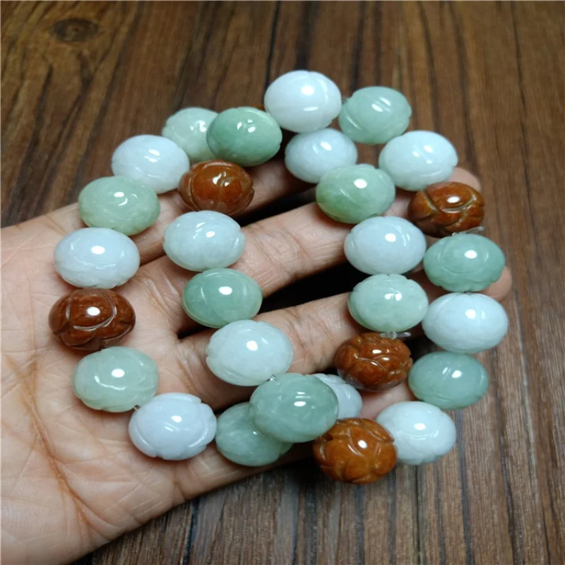 Supply jewelry A-level tri-color Fu Lu Shou lotus Buddha beads bracelet checked jade wholesale