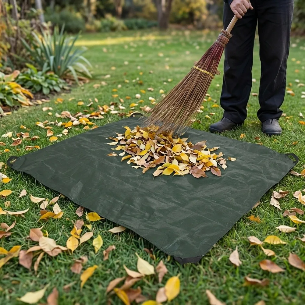 Portable Outdoor Leaves Hauler Mat 6.5ft Square Waterproof Tarp With Corner Handles For Yard Waste Camping And Sandbox Cover