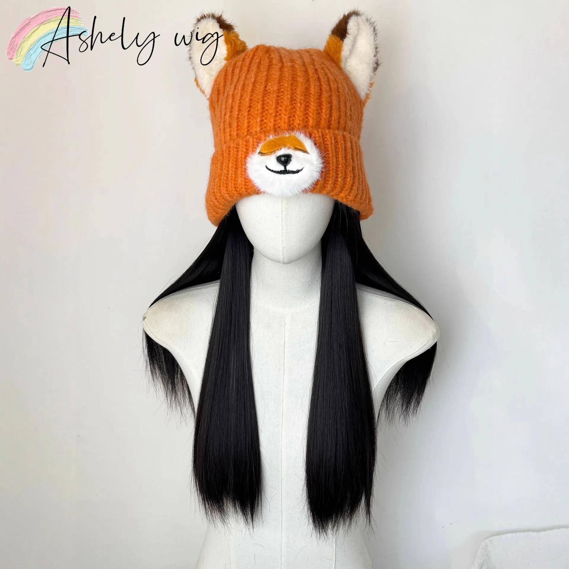 

Комбинированный парик-шапка «Милая лиса» для женщин, с длинными прямыми волосами, высококачественный синтетический парик