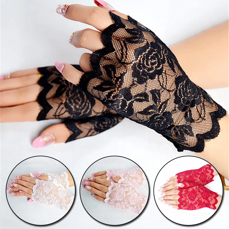 

Women Thin Mesh Half Finger Fishnet Gloves Summer Fingerless Sunscreen Driving Gloves Fashion Printed Lace Short Hand Gloves