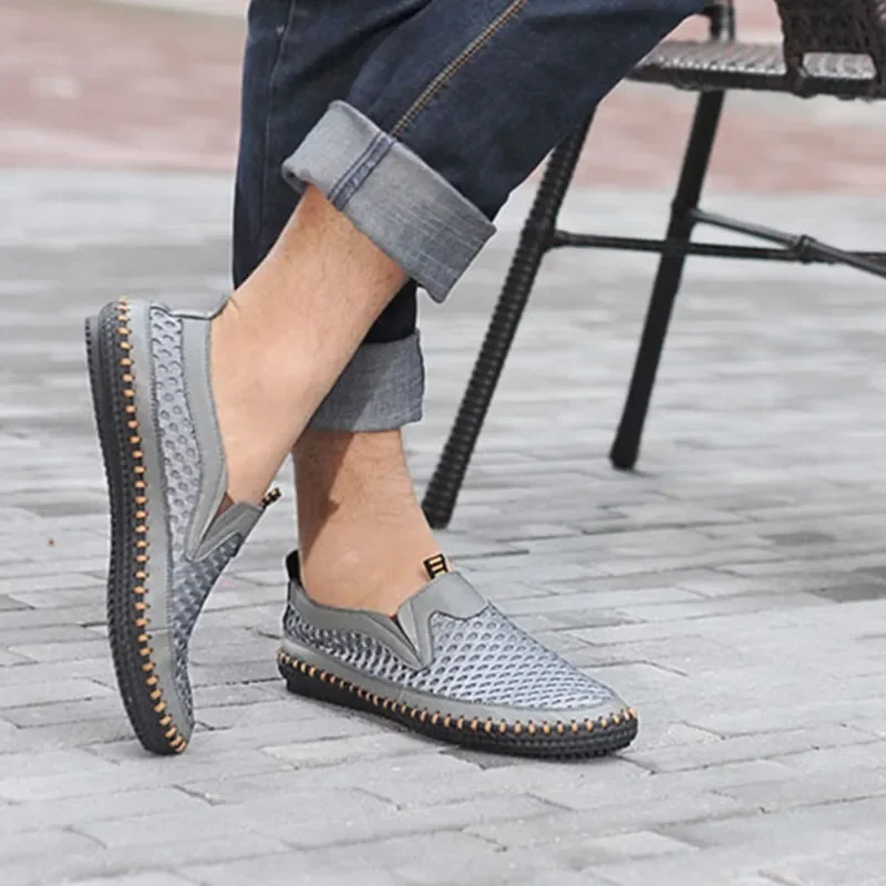 Sapatos de malha respirável masculino, tênis clássico, mocassins de água, casual, novo