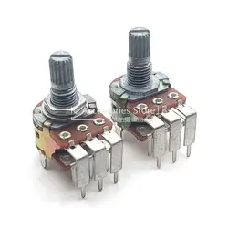 3PCS WH148 16 Type D1010 Carbon Film B10K B50K Double Amplifier Volume Potentiometer 6Pin Bent Foot Flower Shaft 15MM
