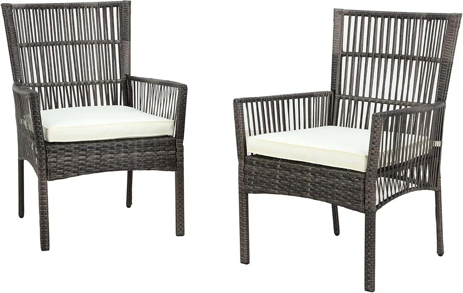 2 Pieces Outdoor Wicker Chair Metal Dining Armchairs with Cushion, Beige