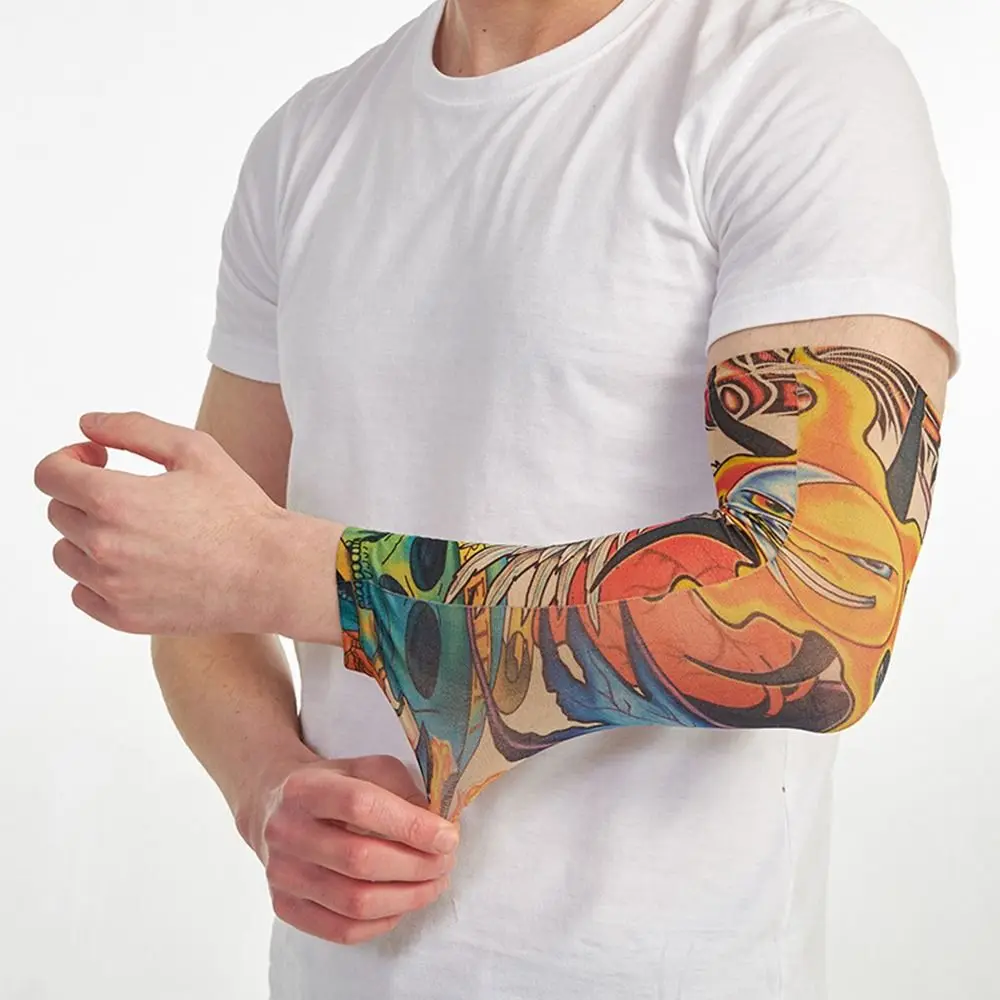 New Flower Arm Tattoo Sleeves Seamless Outdoor Riding Sunscreen Arm Sleeves Sun Uv Protection Arm Warmers For Men Women