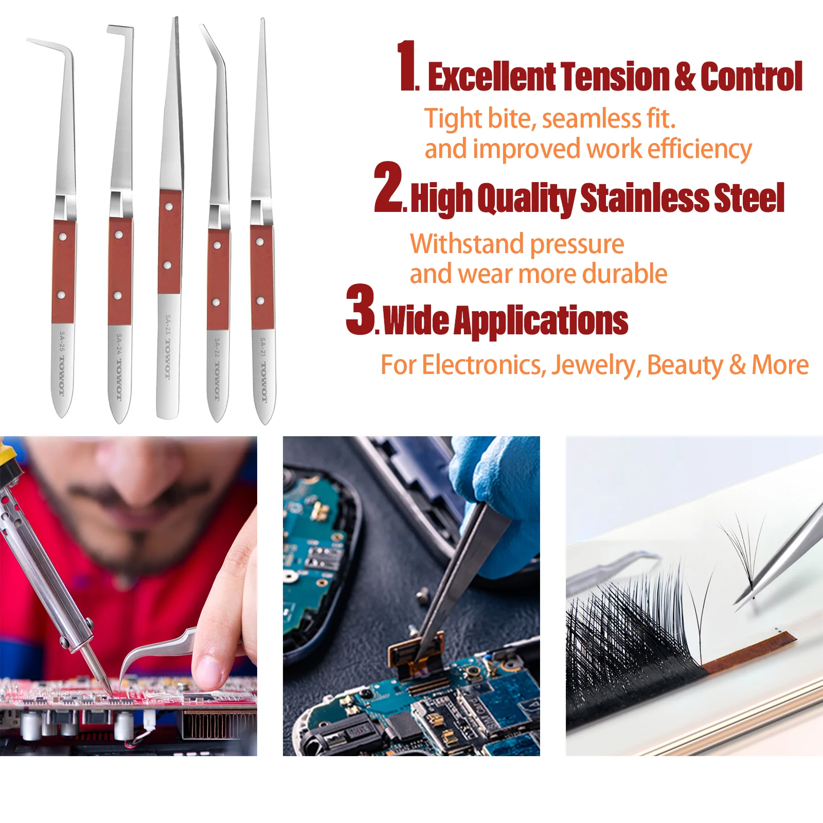 TOWOT Industrial Tweezers Cross Lock Fiber Grip Wood Handle Soldering Tweezer, Precision Pick-Up Tool 6-1/2\