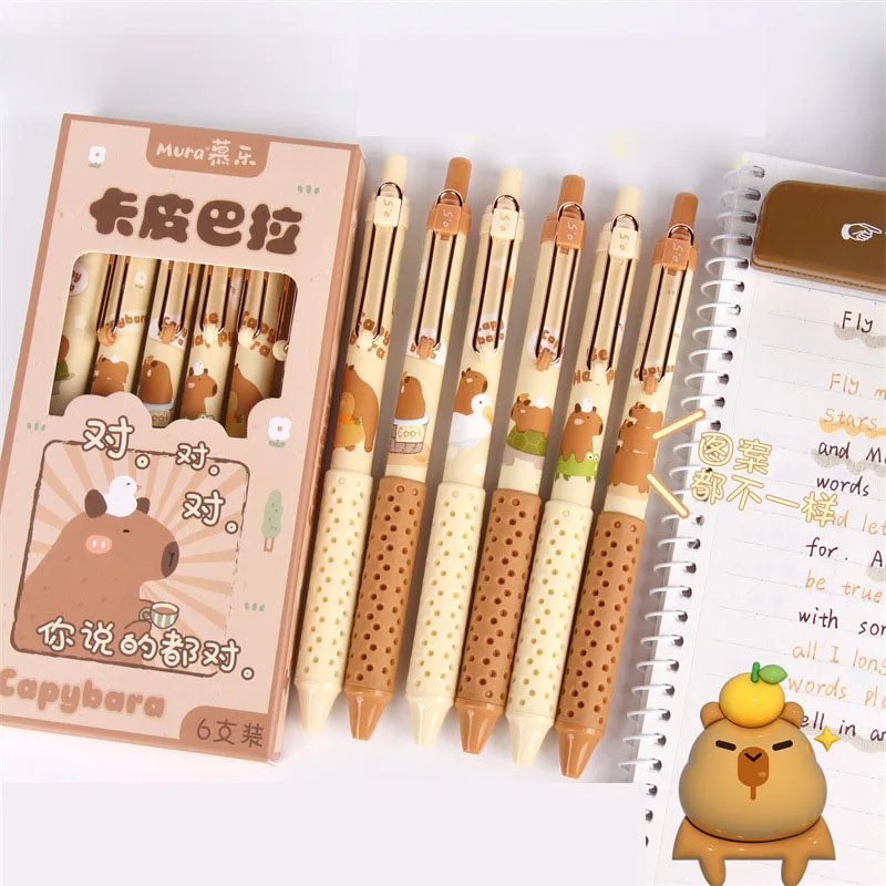 

30 pcs/lot Cartoon Capybara Press Gel Pens For Writing Cute 0.5mm Black Ink Signature Pen Kawaii Stationery Gift School Supplies