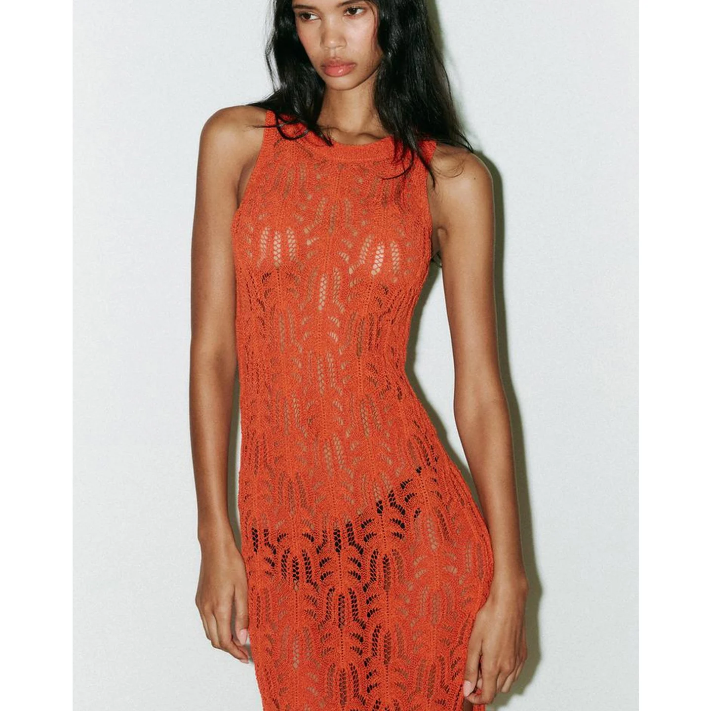 Zomer nieuwe dames gebreide bloemenborduurwerk ronde Ne Midi Dr Beach Vaion Sle l taille polyestervezel lange rok