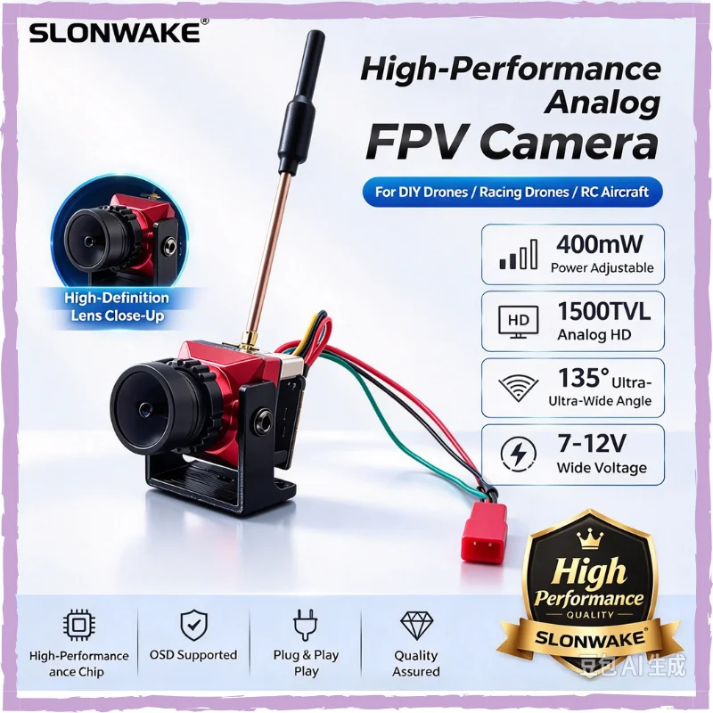 SLONWAKE 4001500 nano 5.8G FPV AIO , 1500TVL FPV Camera  ,400mWVTX 48CH Transmit ,PAL/NTSC OSD Adjustable