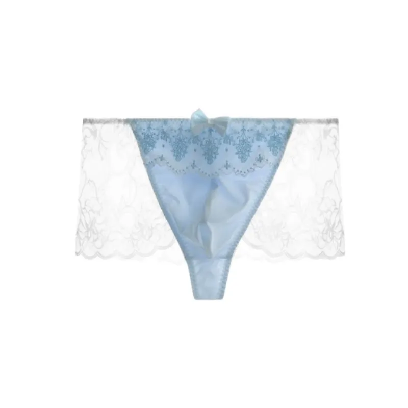 

Men's Sexy Lace Thong Mid Low Waist Exquisite Embroidery Bow T-back Comfortable Sweet Cute G-string