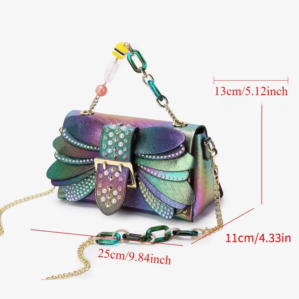 

2025 жемчужная новая стильная женская сумка с заклепками и крыльями, изысканная модная сумка на цепочке, маленькая квадратная сумка, элегантная интернет-знаменитость на одно плечо
