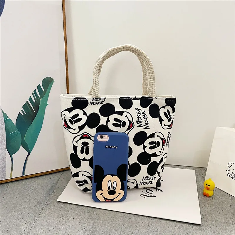 Disney torebka damska 2023 myszka Mickey Minnie płócienna Tote torba dla dziewczynek śliczne Anime wielofunkcyjna torba na Lunch prezenty