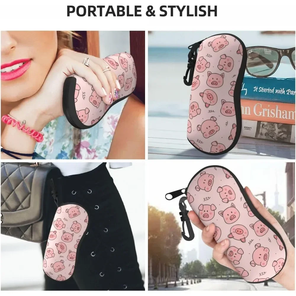 Cute Pigs Pink Glasses Case Pouch Prints Zipper Soft Eyewear Storage Box Outdoor Travel Portable Anti-pressione occhiali da sole Bag