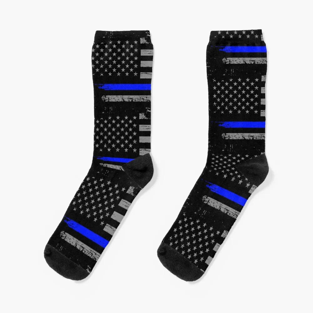 

Thin Blue Line American Flag Socks valentine gift ideas Antiskid soccer Man Socks Women's